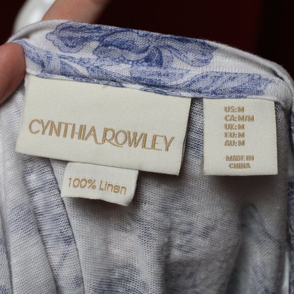 Cynthia Rowley Blue Floral Linen Shirt - Picture 9 of 10